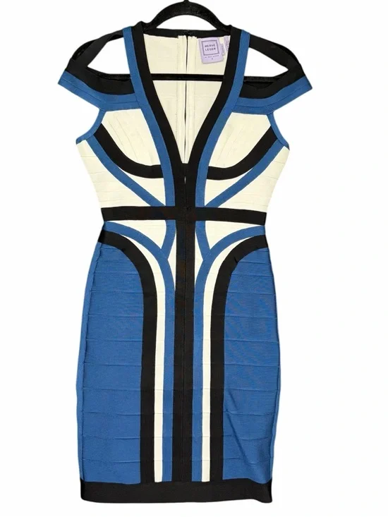 Herve Leger Blue, Black & White Shoulder Bandage Dress Size S - Picture 6 of 11